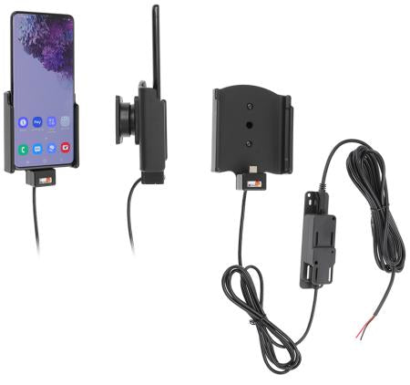Brodit Auto-Halterung, Schraubmontage, 2× USB-Ladefunktion (QC 3.0, 2,4 A) – für Galaxy S20 Plus – Schwarz