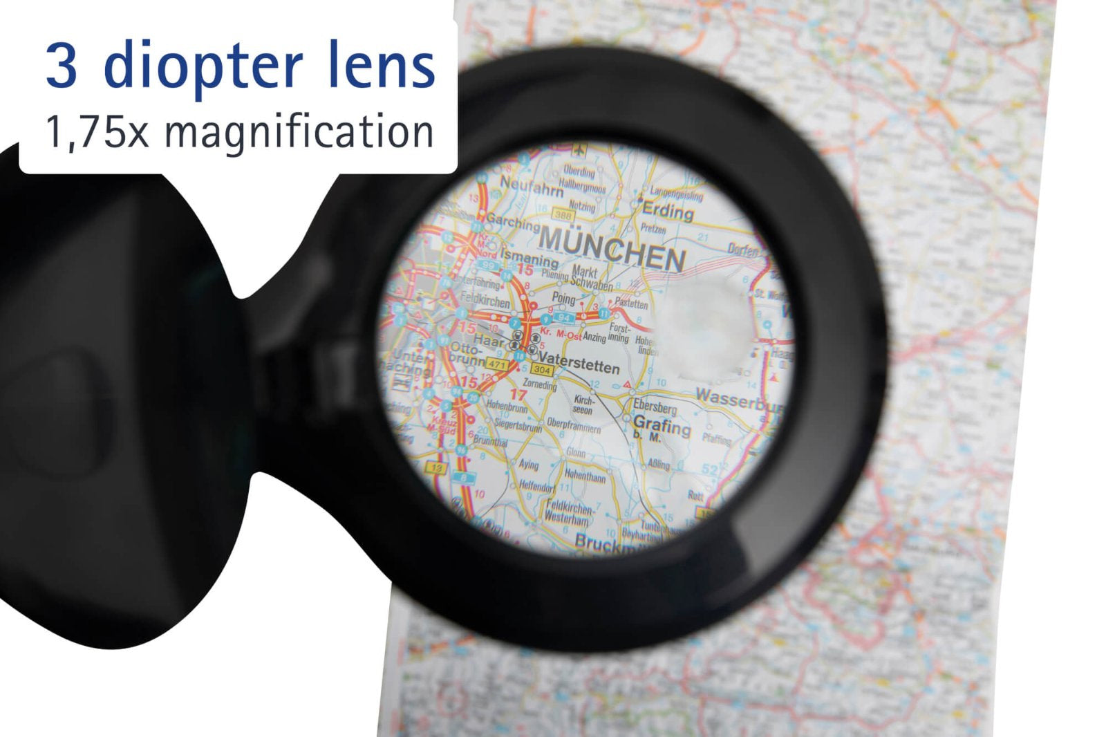 MAUL Leuchtlupe – 1,75× (Spot 4×) – Ø 100 mm – mit LED, schwarz