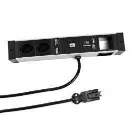 Bachmann DESK RAIL – Tischsteckdosenleiste, 2× T13, 2× USB (5 V/3,1 A), 2,0 m, Stecker GST18