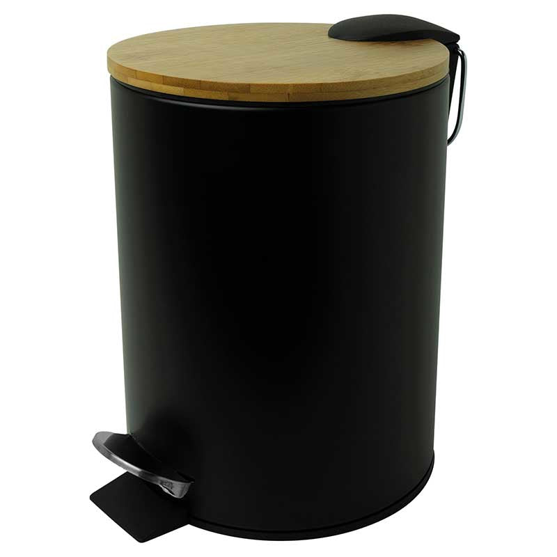 Helit Treteimer The Bamboo – 3 l – Stahl, rund – schwarz – Soft-Close