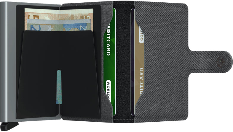Secrid Miniwallet Twist – RFID-Schutz, Schnappverschluss, für 10 Karten – 65 × 102 × 21 mm – Grau – Leder