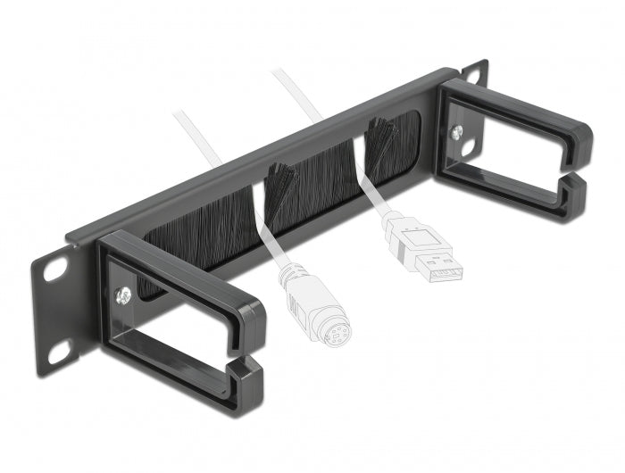 DeLOCK Kabelmanagement-Bürstenleiste 10" 1U – 2 Bügel, schwarz, B 254 × H 44 × T 77,5 mm, für 10" Rack
