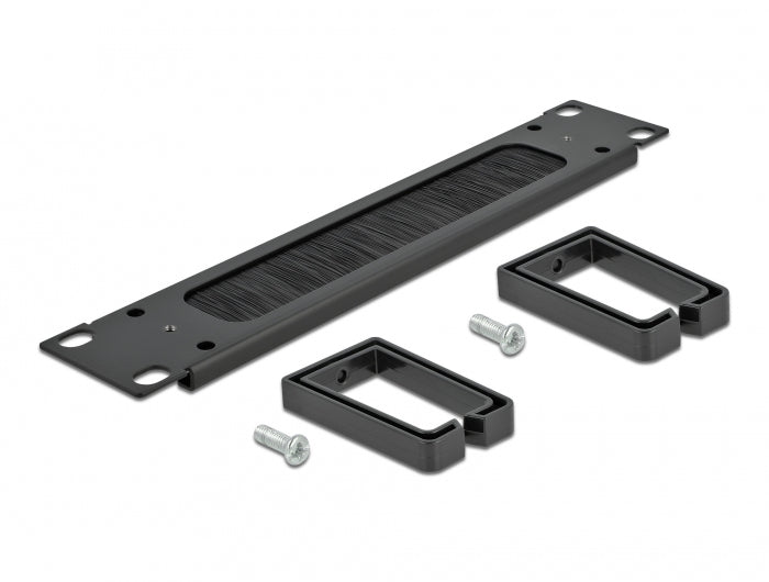 DeLOCK Kabelmanagement-Bürstenleiste 10" 1U – 2 Bügel, schwarz, B 254 × H 44 × T 77,5 mm, für 10" Rack
