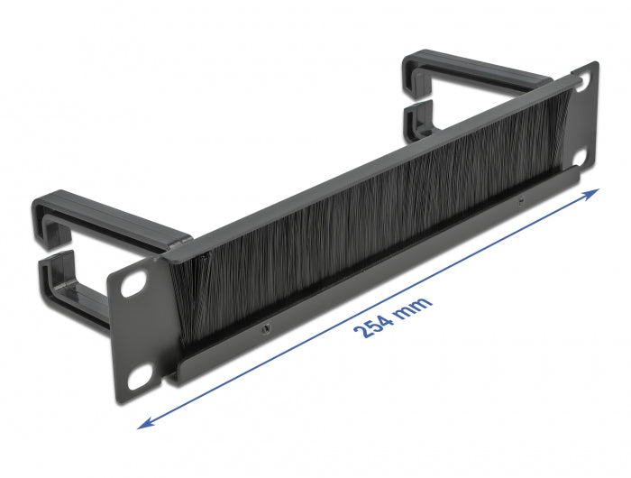 DeLOCK Kabelmanagement-Bürstenleiste 10" 1U – 2 Bügel, schwarz, B 254 × H 44 × T 77,5 mm, für 10" Rack