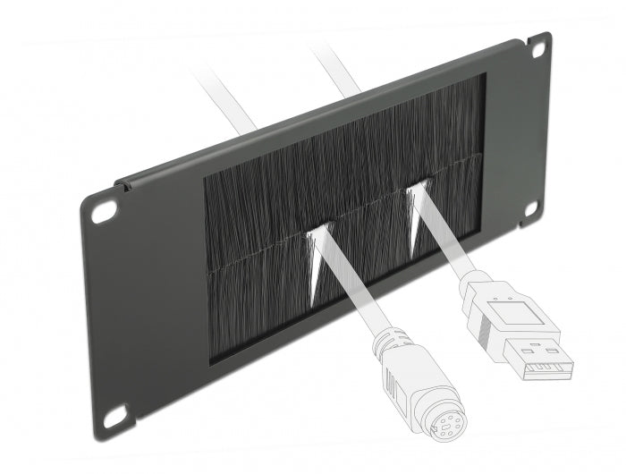 DeLOCK Kabeldurchführung – Schwarz – Metall/Nylon – für 19"-Rack (2U) – 88,5 × 10 × 254 mm