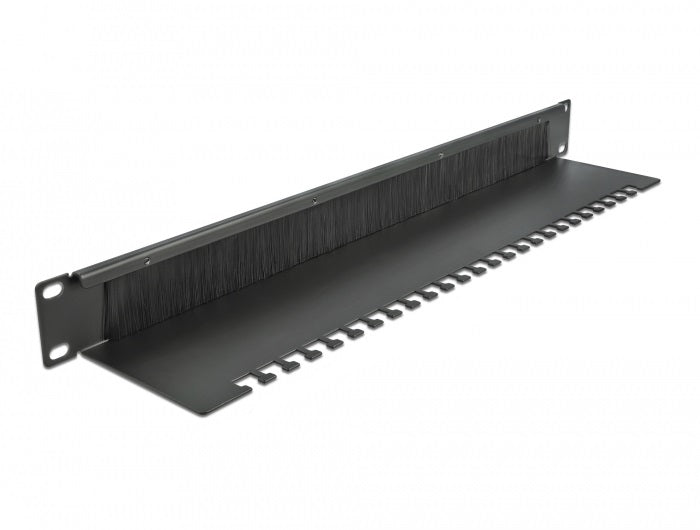 DeLOCK 19" 1U Rangierpanel, Bürstenleiste mit Kabelabfangplatte, 483×92×44,5 mm, Metall – Schwarz