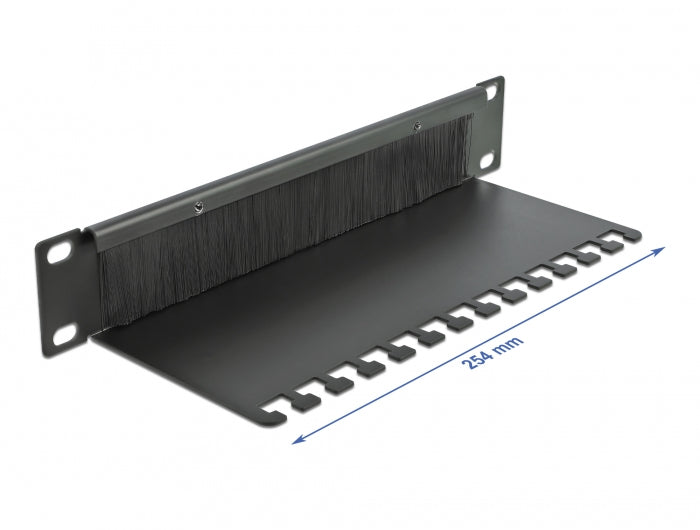 DeLOCK 19" 1U Rangierpanel, Bürstenleiste mit Kabelabfangplatte, Metall/Nylon – Schwarz