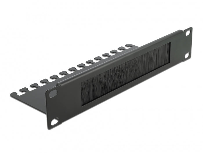 DeLOCK 19" 1U Rangierpanel, Bürstenleiste mit Kabelabfangplatte, Metall/Nylon – Schwarz