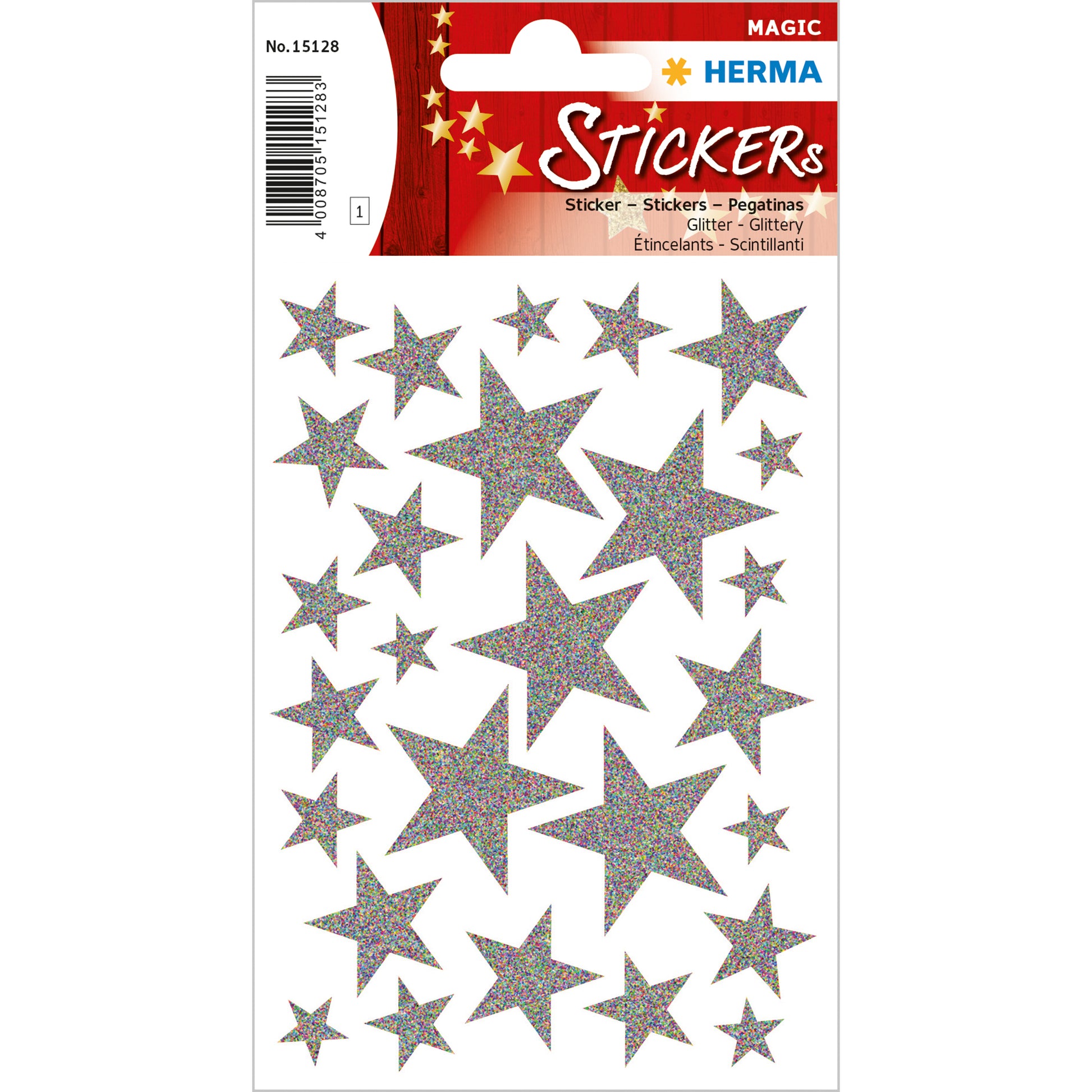 HERMA Schmucketiketten Sterne – 27 Stück – permanent – Silber
