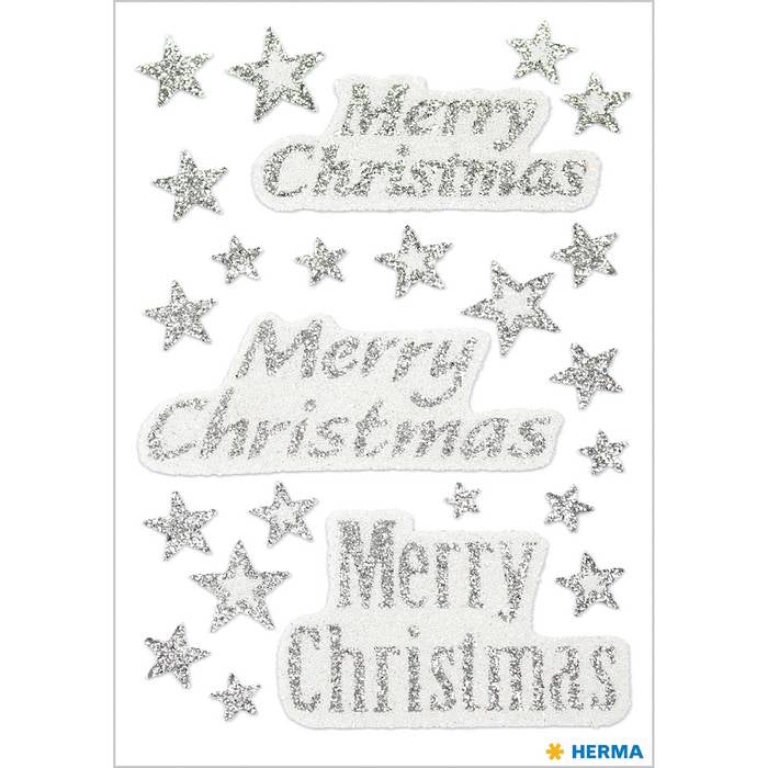 HERMA Schmucketiketten – Merry Christmas – 24 Stück – permanent – Silber