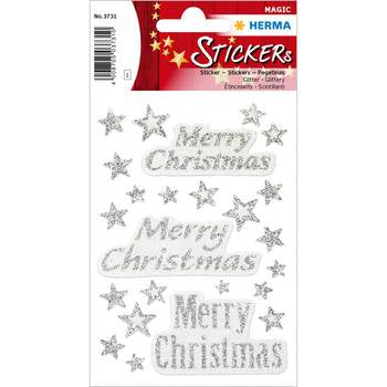 HERMA Schmucketiketten – Merry Christmas – 24 Stück – permanent – Silber
