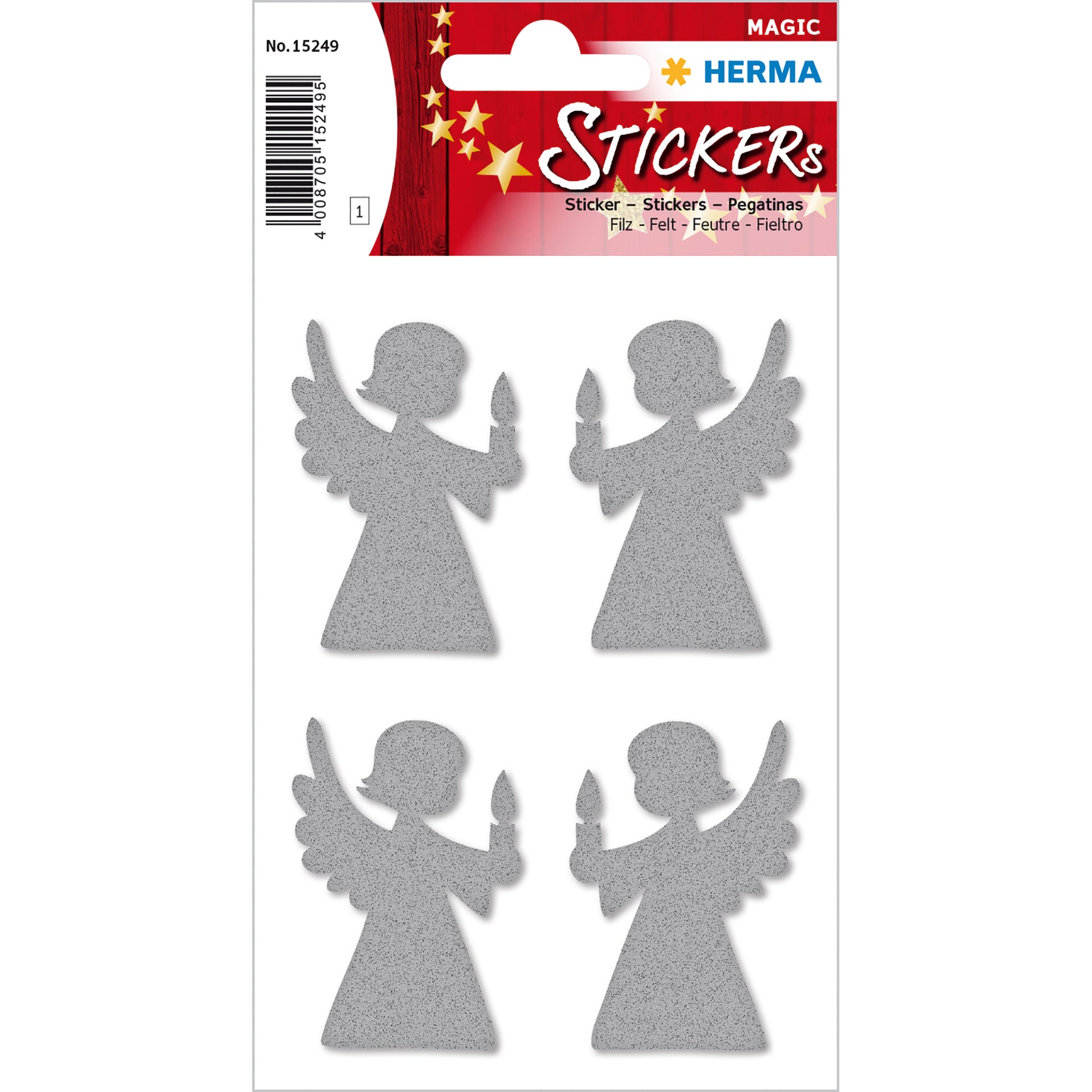 HERMA Schmucketiketten Engel – 4 Stück – permanent – Silber