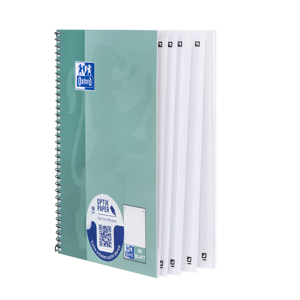 Oxford Collegeblock – A5+ – 90 g/m² – Spiralbindung, mikroperforiert, Ausreisshilfe, Mint, EU Ecolabel