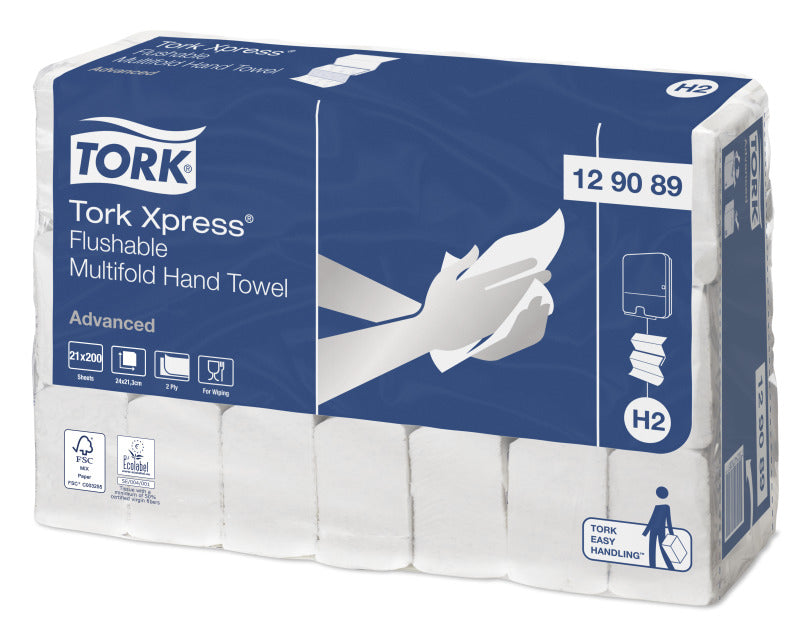 Tork Falthandtücher Z-Falz – 2-lagig, weiss – 212 × 255 mm – für H2 – Karton 21 × 200 Blatt