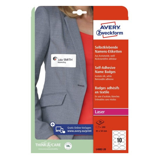 Avery Drucketiketten, 85 mm × 50 mm, weiss, Textil, selbstklebend, wiederablösbar, 200 Etiketten