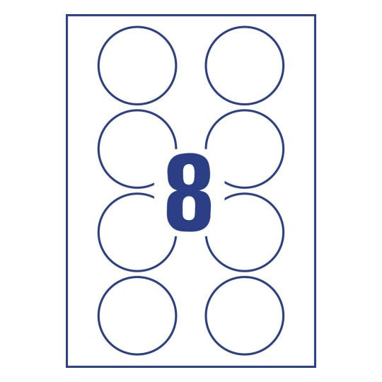 Avery Textiletiketten, Ø 65 mm, weiss, Textil, selbstklebend, wiederablösbar, 160 Etiketten (20 Blatt)