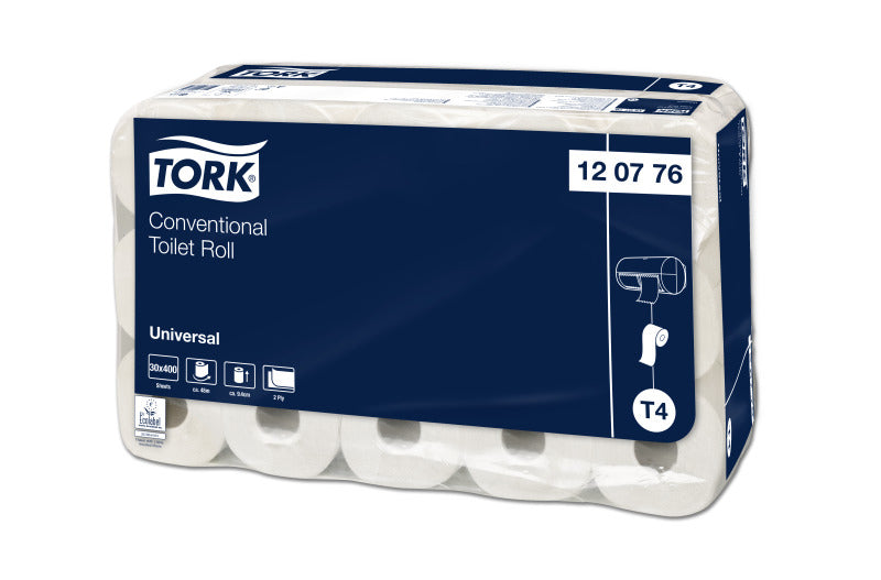 Tork Toilettenpapier – 2-lagig, Blattgrösse 94 × 120 mm, 400 Blatt/Rolle – für Tork T4 – 30 Rollen