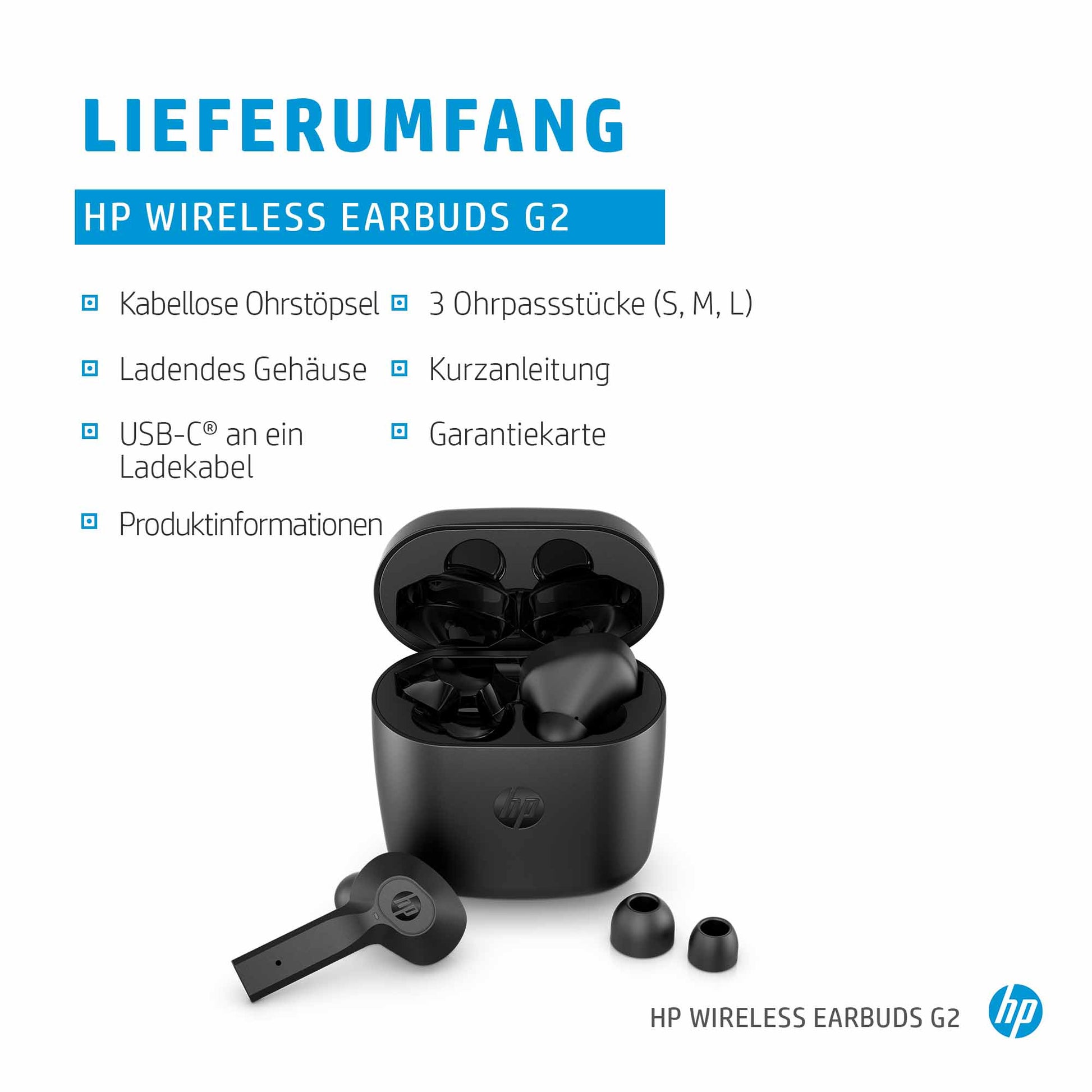 HP Wireless Earbuds G2 – True Wireless In-Ear Kopfhörer – Bluetooth – Schwarz