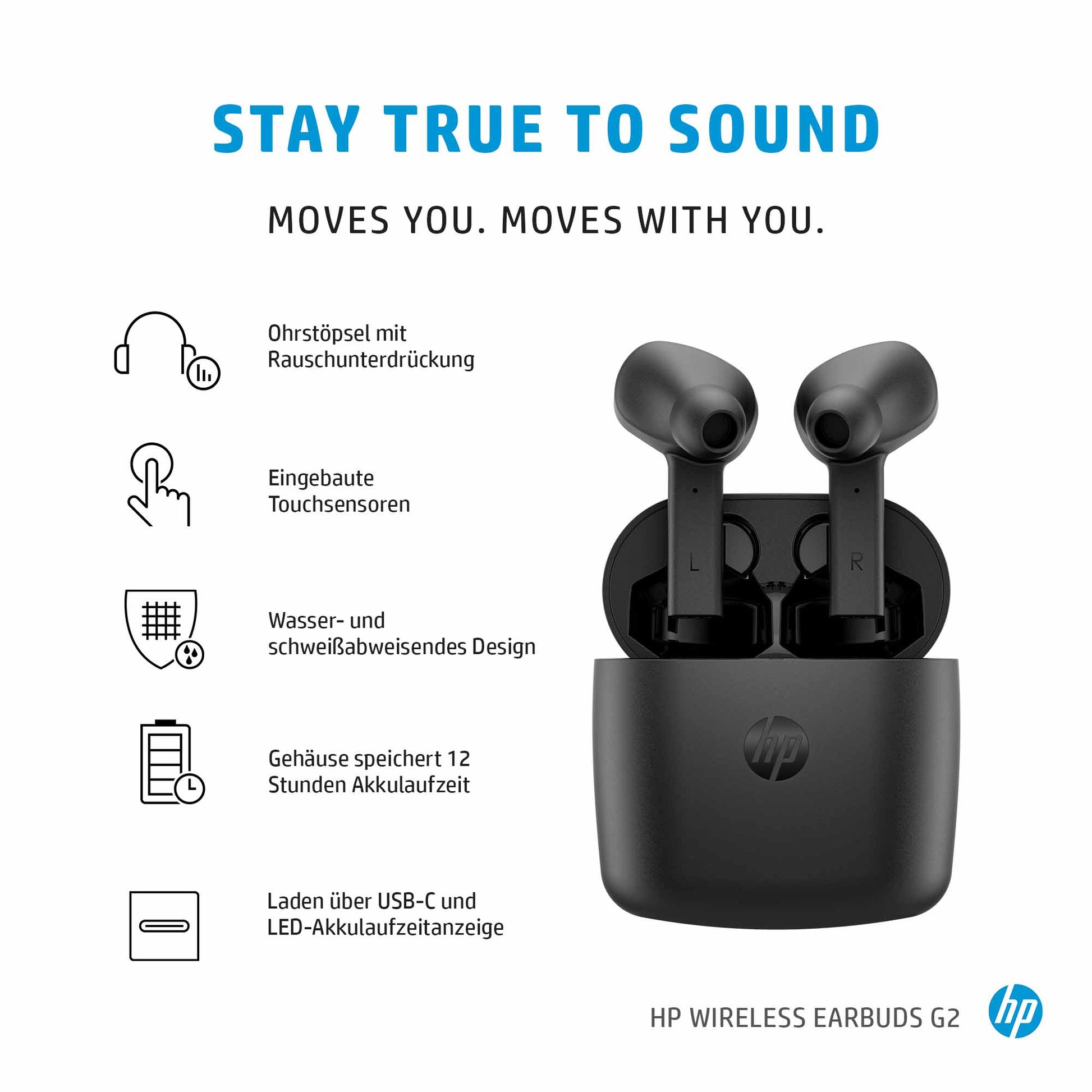 HP Wireless Earbuds G2 – True Wireless In-Ear Kopfhörer – Bluetooth – Schwarz