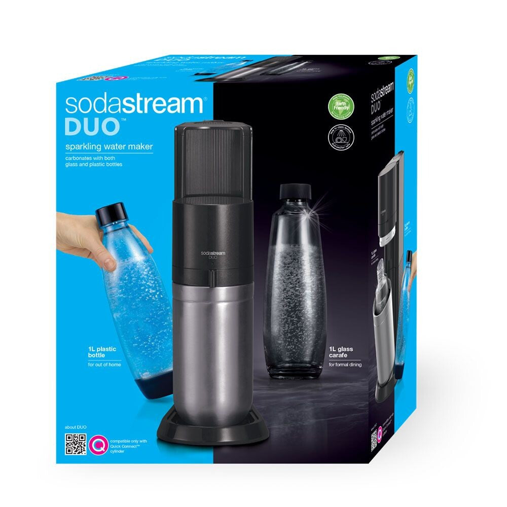 SodaStream DUO – Wassersprudler, 2 Flaschen (2× Glas), 60 l, Schwarz