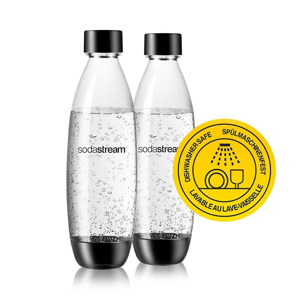 SodaStream Karbonisiererflasche Fuse – 1 l, spülmaschinenfest, 2 Stk., Kunststoff, Schwarz/Transparent