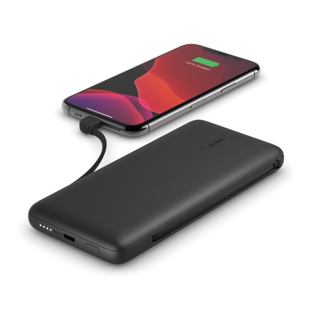 Belkin Powerbank 10000 mAh, mit USB-C- und Lightning-Kabeln, Schwarz