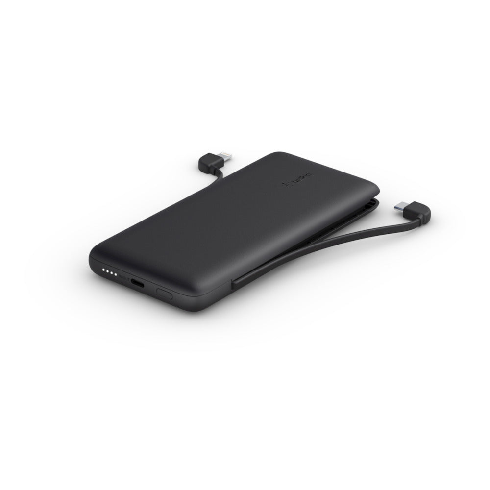 Belkin Powerbank 10000 mAh, mit USB-C- und Lightning-Kabeln, Schwarz