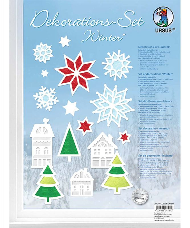 URSUS Dekorations-Bastelset Winter – 8 Blätter Kunstpapier 300 g/m² – Blau, Grün, Rot, Weiss