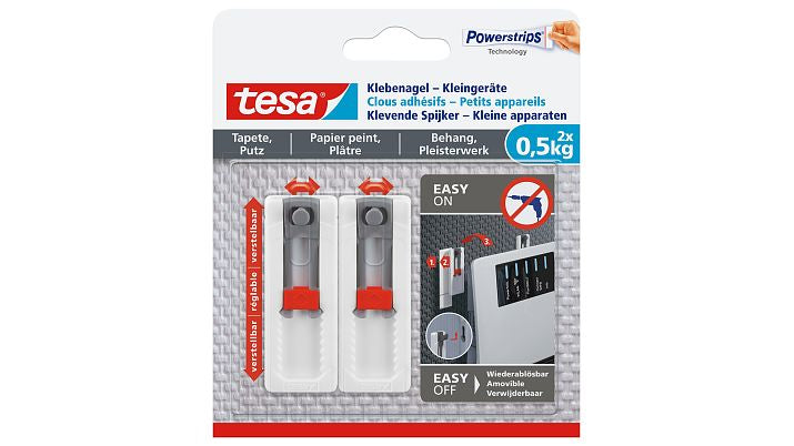 TESA Klebenagel Putz – 120 × 140 mm, weiss, bis 0,5 kg, 2 Stk.