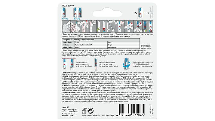 TESA Haken – blau/weiss – selbstklebend, vormontiert – für Putz – 1 kg