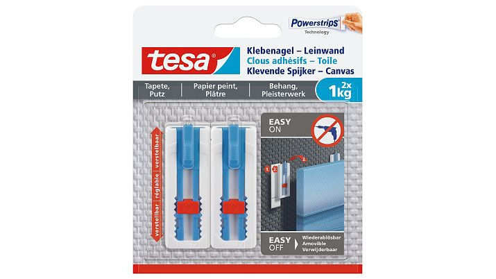TESA Haken – blau/weiss – selbstklebend, vormontiert – für Putz – 1 kg