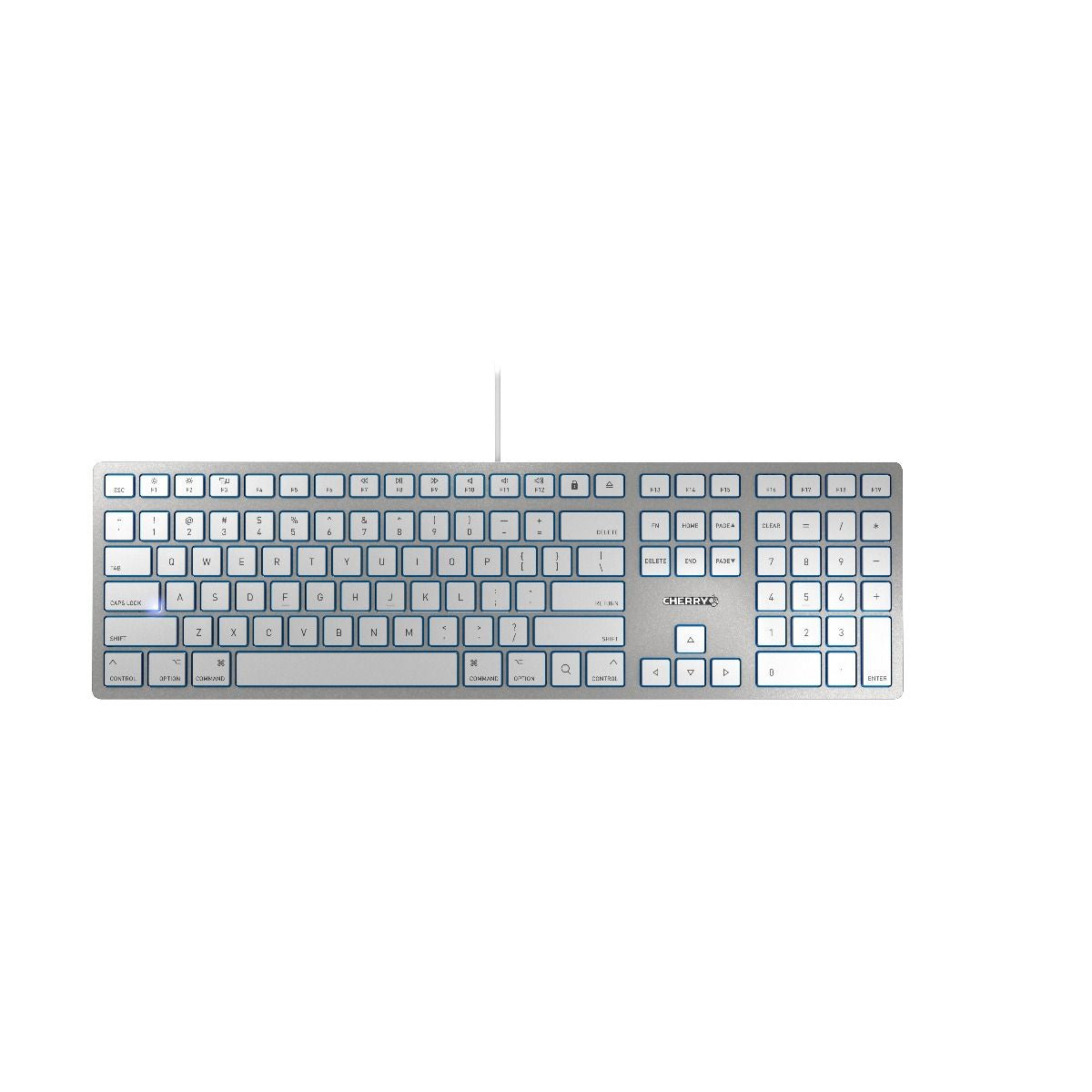 CHERRY KC 6000 Slim für Mac – Tastatur, kabelgebunden (USB), Nordisch, Fullsize (mit Ziffernblock) – für macOS