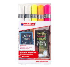 Edding Kreidemarker 4095 – Rund, 2–3 mm – 5er-Set, Farben sortiert (weiss×2, neongelb, …)