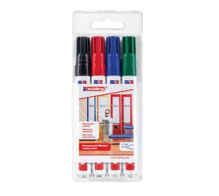 Edding Permanentmarker – sortiert (rot, blau, grün, schwarz), 4er Pack