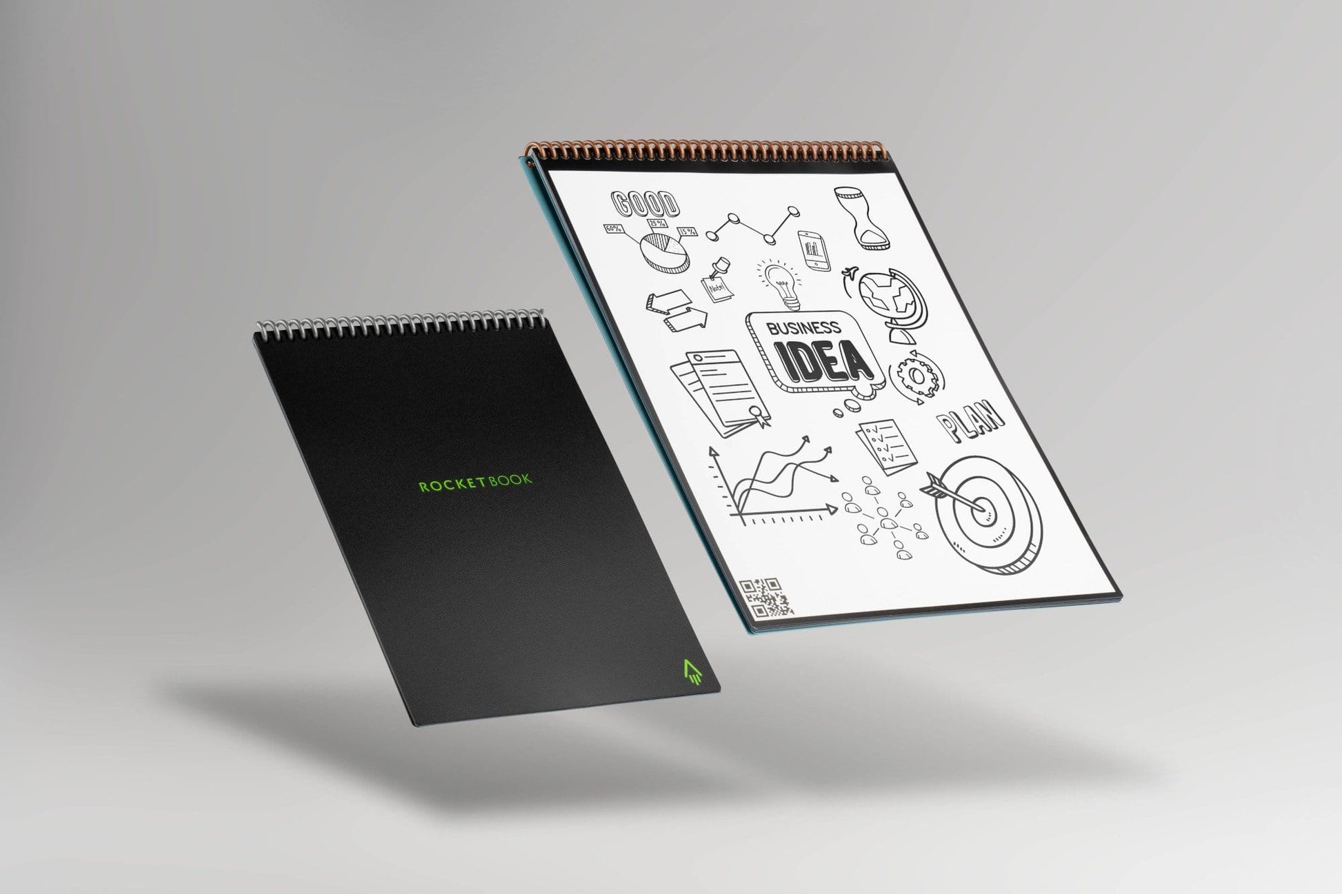 Rocketbook Spiralblock Flip Smart, Spiralbindung, Hardcover, 16 Blatt, 90 g/m² – Schwarz, für ROCKETBOOK App