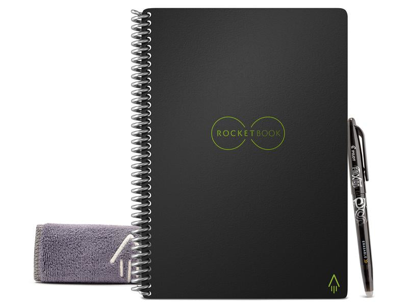 Rocketbook Notizbuch, Spiralbindung, Hardcover, 36 Seiten, 90 g/m² – Schwarz, für Rocketbook App