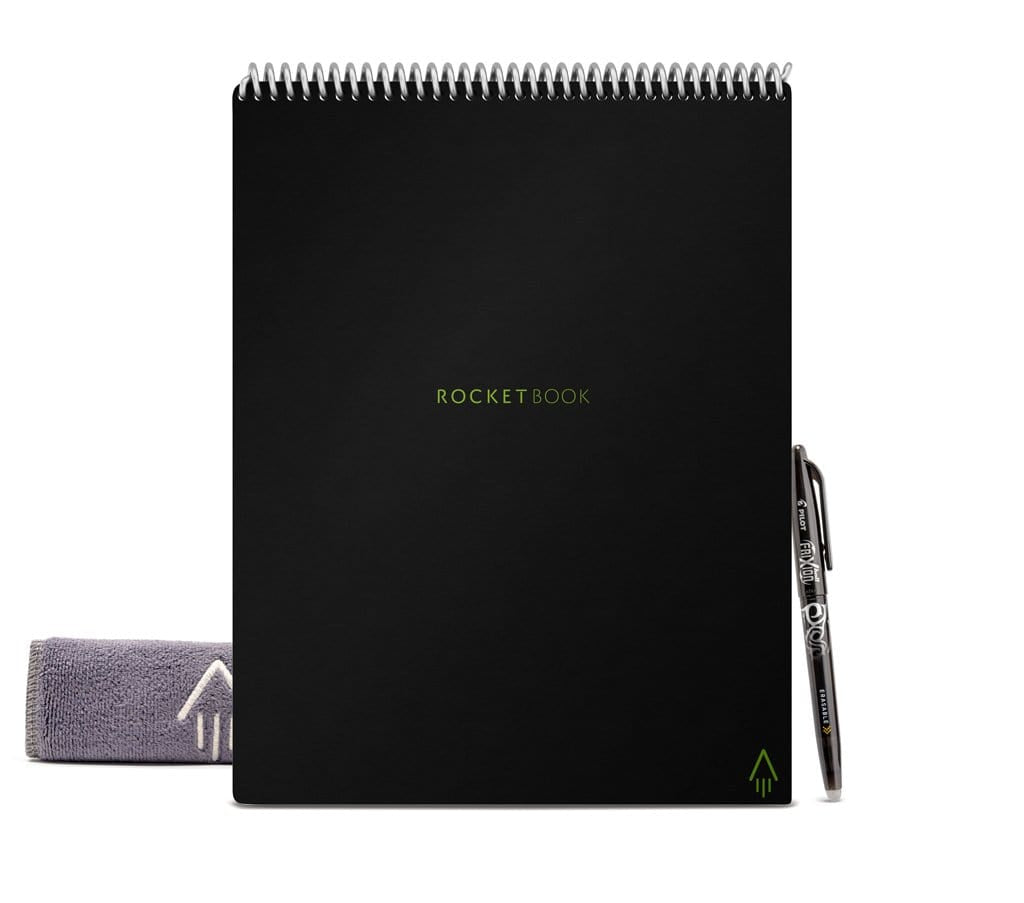 Rocketbook Spiralblock Flip Smart, Spiralbindung, Hardcover, 16 Blatt, 90 g/m² – Schwarz, für ROCKETBOOK App