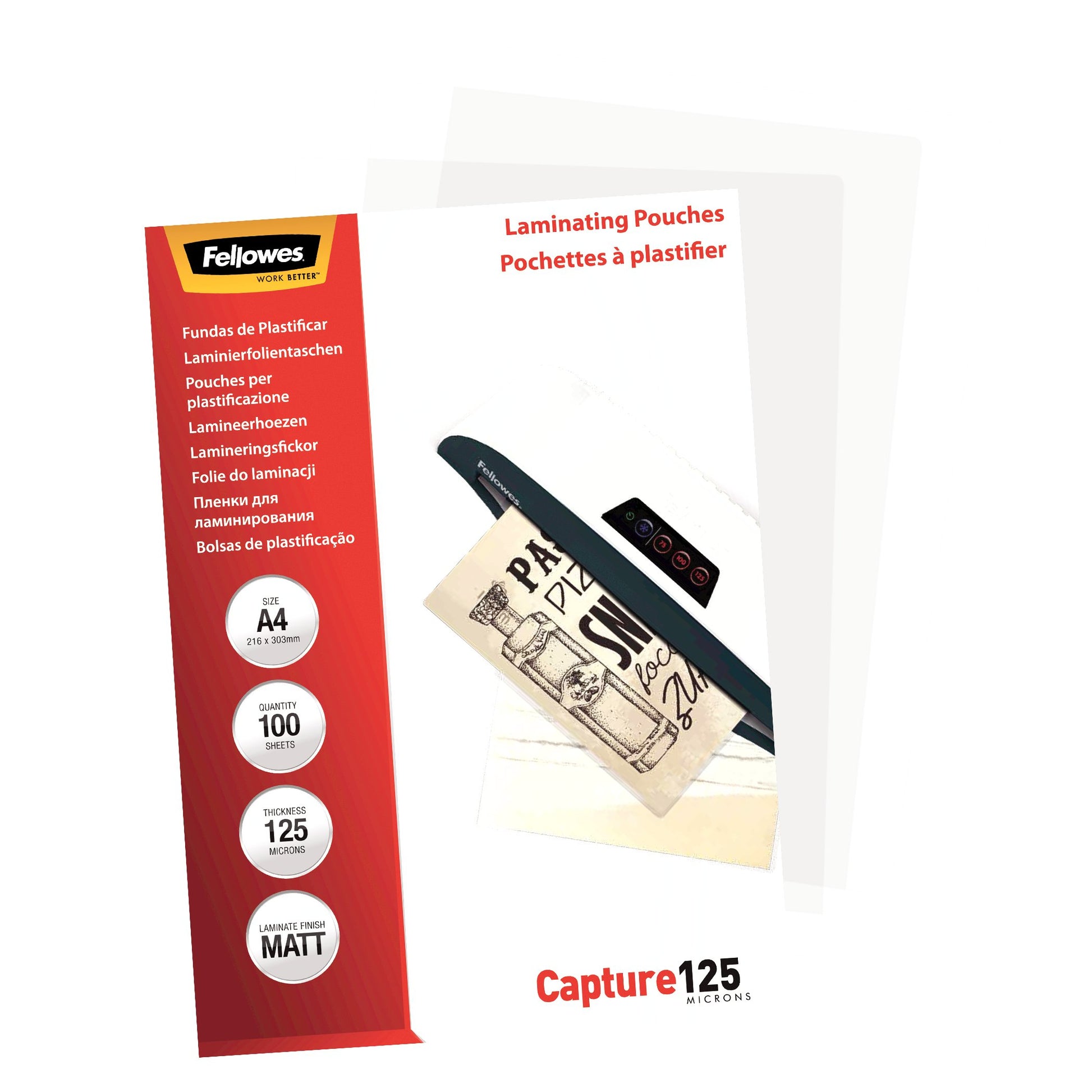 Fellowes Laminierfolien A4, matt – 125 µm, 216 × 303 mm, 100 Stk.