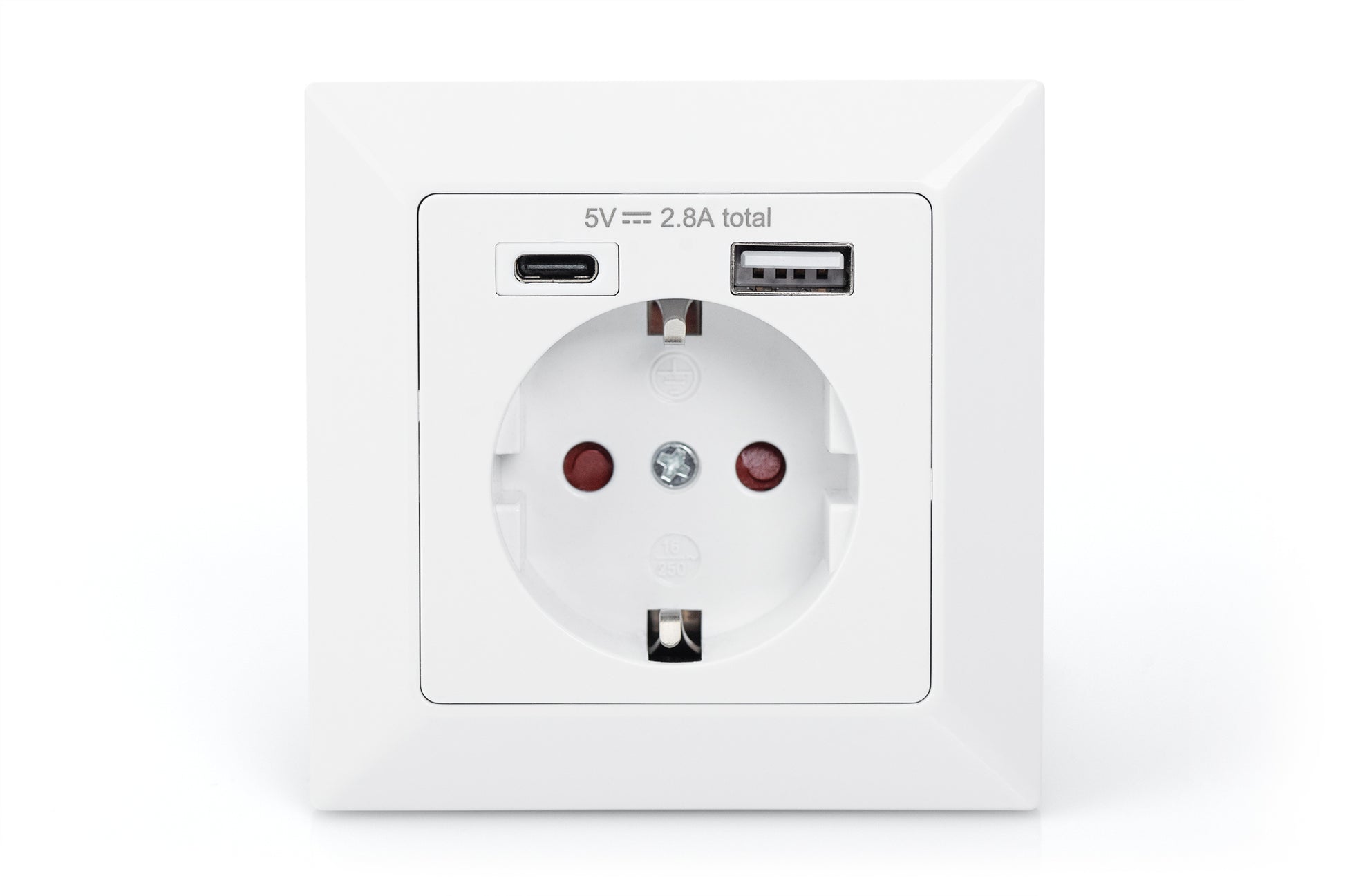 Digitus Einbausteckdosenleiste, 1×USB-A + 1×USB-C, mit Rahmen, Einbau, 60×90×90 mm – weiss
