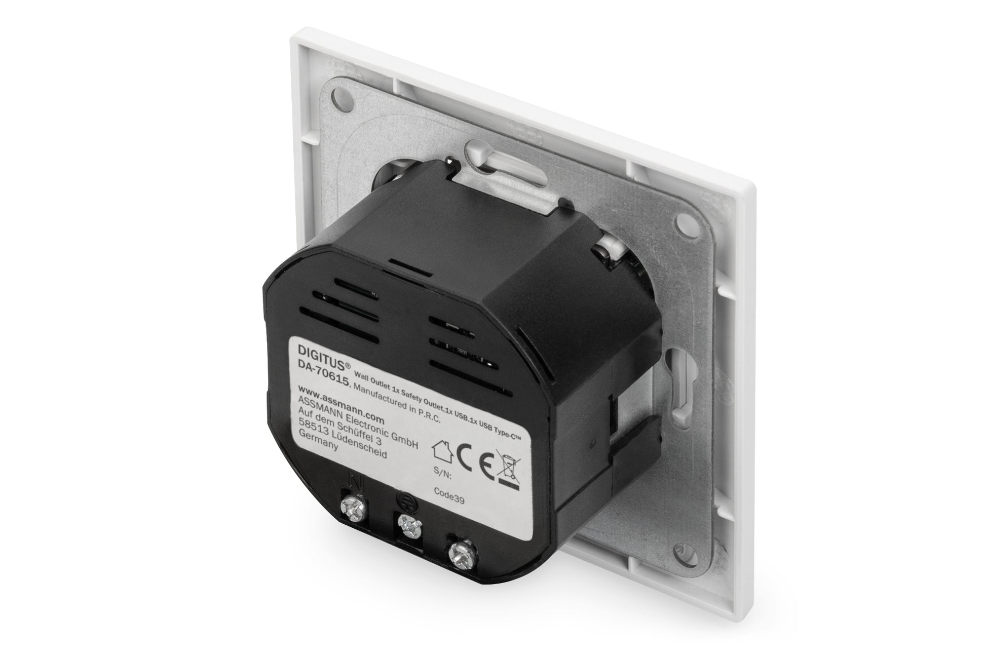 Digitus Einbausteckdosenleiste, 1×USB-A + 1×USB-C, mit Rahmen, Einbau, 60×90×90 mm – weiss