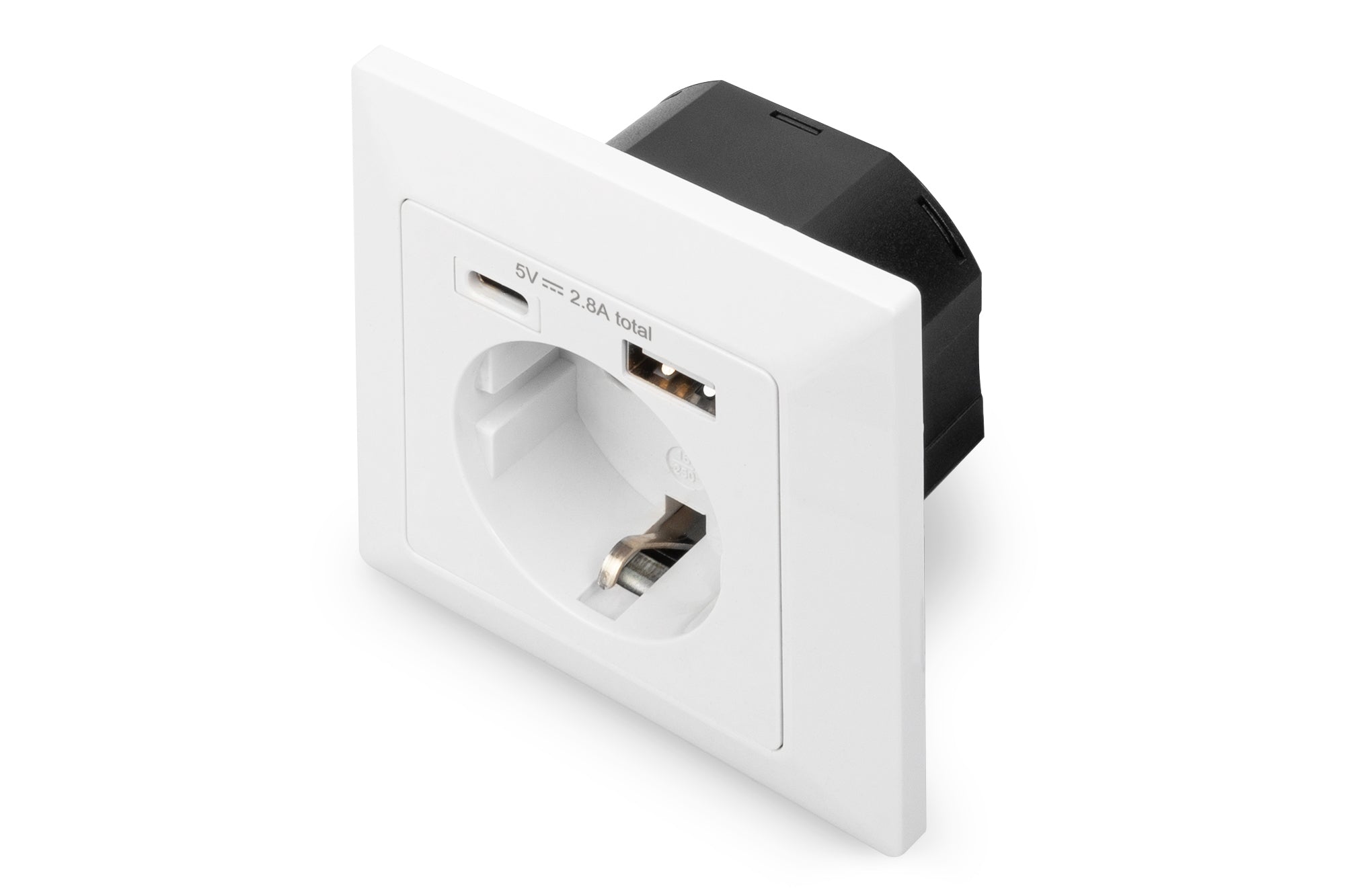 Digitus Einbausteckdosenleiste, 1×USB-A + 1×USB-C, mit Rahmen, Einbau, 60×90×90 mm – weiss