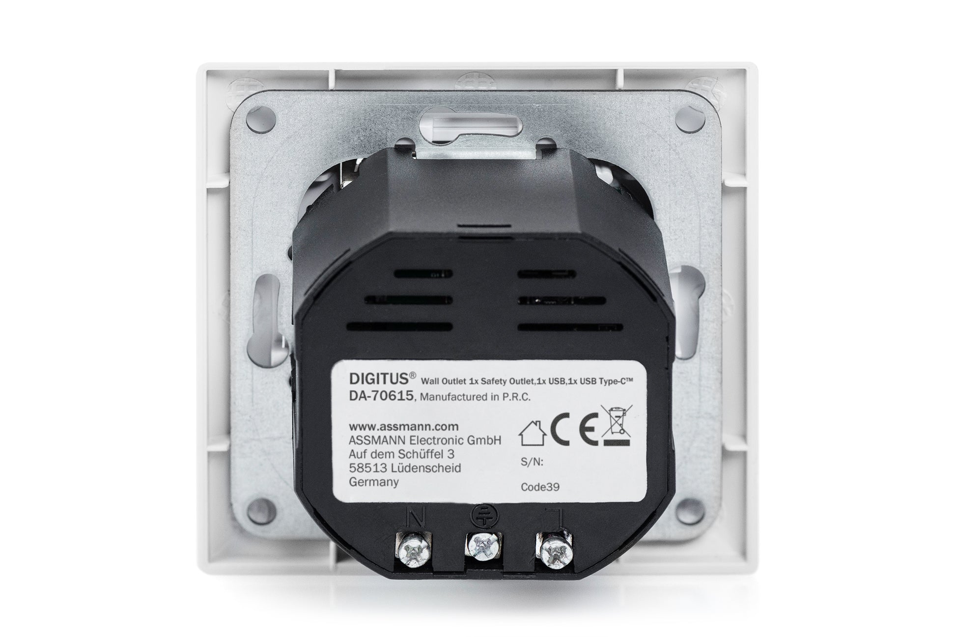 Digitus Einbausteckdosenleiste, 1×USB-A + 1×USB-C, mit Rahmen, Einbau, 60×90×90 mm – weiss