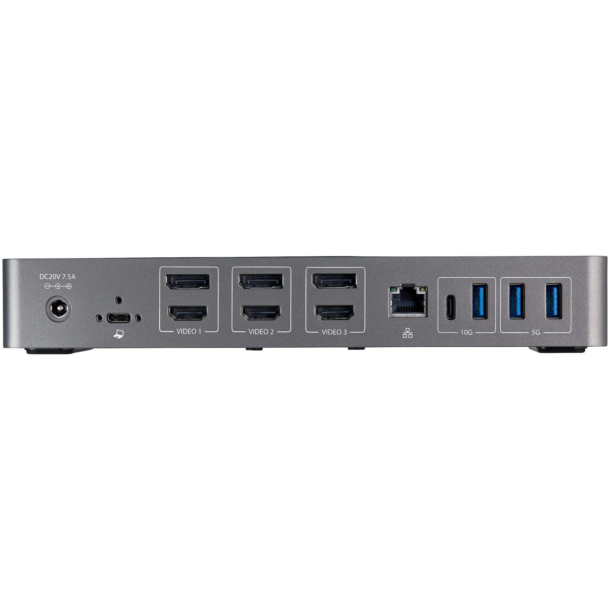 StarTech.com Dockingstation – USB-C, 3× DP, 3× HDMI, 4× USB-A, 85 W PD, GbE, 3,5 mm Audio, für Windows/Mac