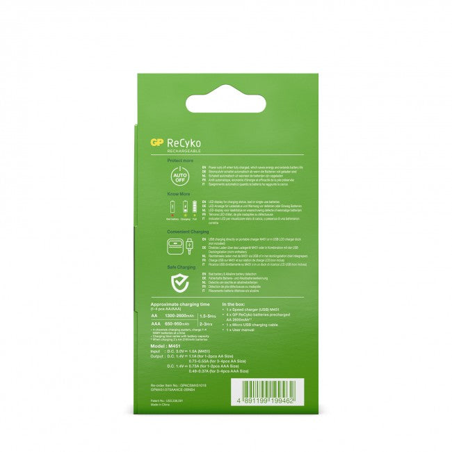 GP Batteries M451/270AAHCE-2WB4 Batterieladegerät 4× – für NiMH AA/AAA – inkl. 4× AA 2600 mAh