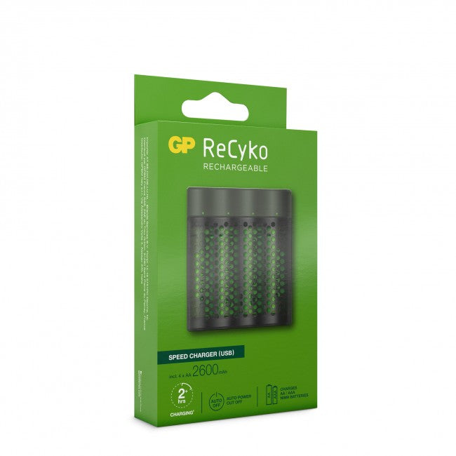 GP Batteries M451/270AAHCE-2WB4 Batterieladegerät 4× – für NiMH AA/AAA – inkl. 4× AA 2600 mAh