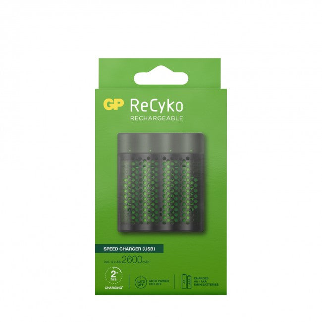 GP Batteries M451/270AAHCE-2WB4 Batterieladegerät 4× – für NiMH AA/AAA – inkl. 4× AA 2600 mAh