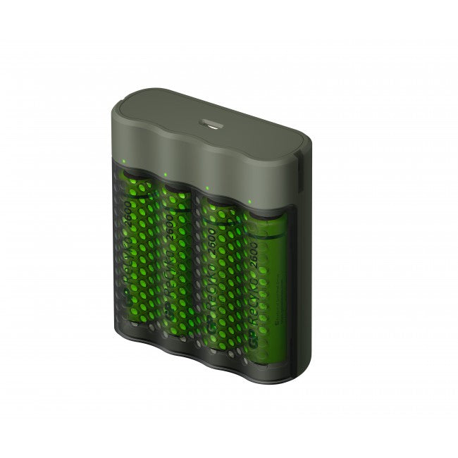 GP Batteries M451/270AAHCE-2WB4 Batterieladegerät 4× – für NiMH AA/AAA – inkl. 4× AA 2600 mAh