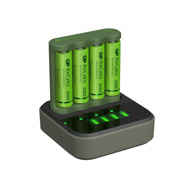 GP Batteries B421 Batterieladegerät 4× – für AA, AAA (NiMH) – inkl. 4× Akkus – grau
