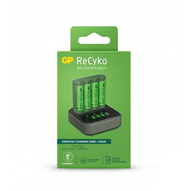 GP Batteries B421 Batterieladegerät 4× – für AA, AAA (NiMH) – inkl. 4× Akkus – grau