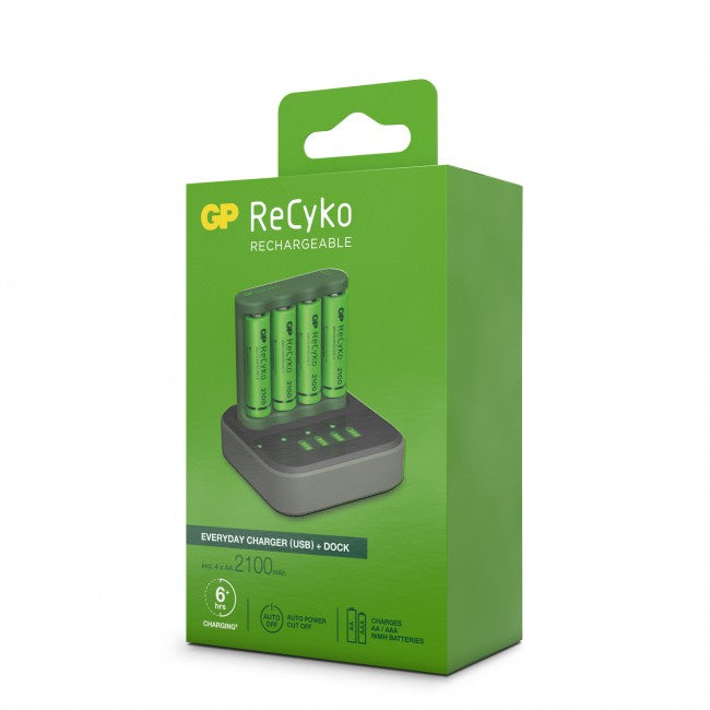 GP Batteries B421 Batterieladegerät 4× – für AA, AAA (NiMH) – inkl. 4× Akkus – grau